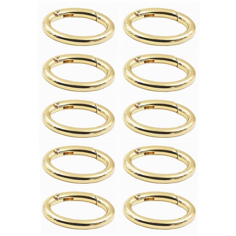 WEICHUAN 10PCS Zinc Alloy Round Spring Clips Carabiner - 1" Gate O Ring Round Carabiner Snap Clip Trigger Spring Keyring Buckle Organizing Accessory Metal Secure Holder(Gold)